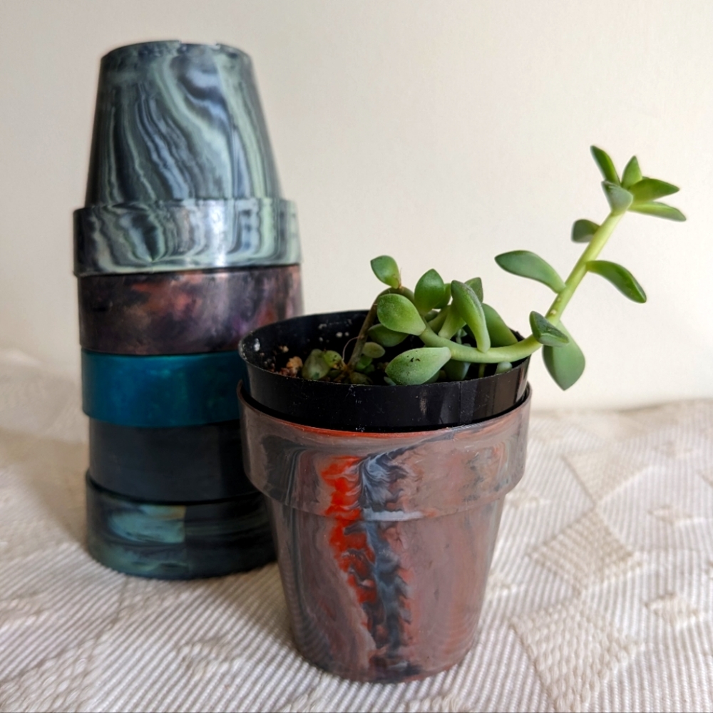 Vintage 2.5" marble plastic nursery pots various colours available